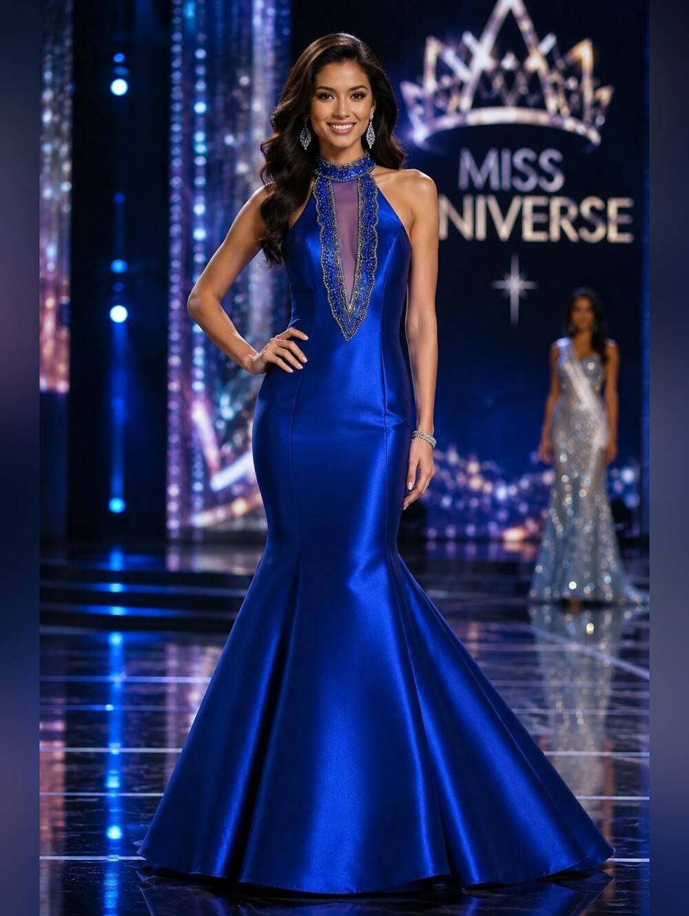 High Halter Fitted Mermaid Gown